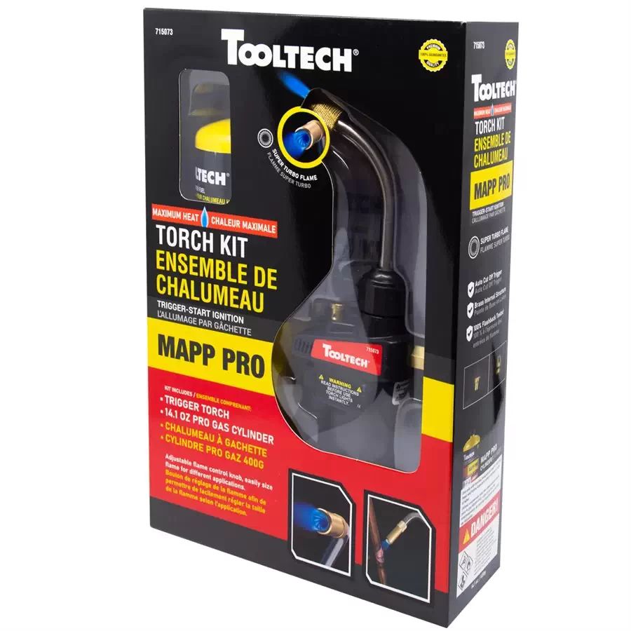 Tooltech 715073 HAZ Torch Kit Max Heat Turbo w/ Mapp-Pro Gas Cylinder